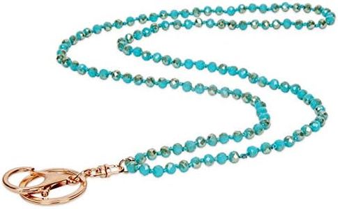 SPUNKYsoul Pretty Cute Colored Necklace Beaded Lanyard for id badge key keychain with Beads for Women and Teachers (Mermaids Teal Radiance)