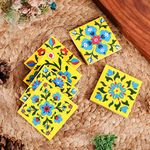 Artook Decor Decorative Ceramic Tile Mosaic Tiles, Floral Motifs, Made in India (Mustard Yellow, 3x3-inches Set of 6)