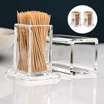 Uotyle Toothpicks Holder 2PCS Acrylic Toothpick Box Transparent Square Cocktail Toothpick Container with Lid Toothpick Dispenser for Restaurant/Bar/Home/Party