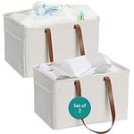 Navaris Collapsible Laundry Bin - Set of 2 - Foldable Clothes Basket - Small Slim Wash Bin - Double Hamper for Lights and Darks - Washing Up Bag Bins - Beige