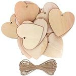 Kurtzy 100 Pack of Wooden Hearts with 10m Natural Twine - 10x10cm Unfinished Wooden Shaped Heart Set with Holes - Decorations for Weddings, Parties, Anniversaries, Personalised Gifts, Arts and Crafts
