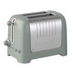 Dualit 2 Slice Lite Toaster, 1.1kW Toasts 60 Slices an Hour, Polished with Sage Trim, Bagel & Defrost Settings, 36 mm Wide Slots, 26216