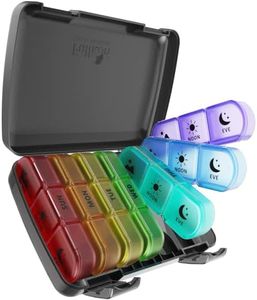 Fullicon Weekly Pill Box Organiser 3 Times A Day, Travel 7 Day Tablet Boxes with Large Compartments for Medication, Vitamin, Supplement and Fish Oil Supplements (Rainbow Black)