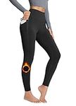 BALEAF Women's Fleece Lined Leggings Thermal Pants with Pockets Winter Warm High Waisted Yoga Tights Black 25" S