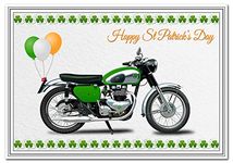 St Patricks Day Cards - 17th March - Unusual Green AJS Motorbike Design - Quality - Happy St. Patrick's Day Card - Irish Ireland theme - Unique image