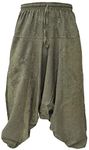 Gheri Men's Cotton Hemp Harem Aladdin Genie Wide Crotch Ninja Pants Trousers Green LXL