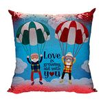 TheYaYaCafe Yaya Cafe™ Valentine Gifts for Husband Wife Love is Growing Old with You Parachute Couple Printed Throw Pillow - 12 x 12 inches