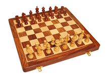 PALM ROYAL HANDICRAFTS Wooden Handmade Foldable Magnetic Chess Board Set with Magnetic Pieces and Extra Queens for Kids and Adults (16x16 Inches, Brown)