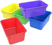 Storex 62414U05C Small Cubby Bin, Plastic Storage Container Fits Classroom Cubbies, Pack of 5, 12.2" x 7.8" x 1" (Assorted colors)