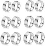 12PCS Stainless Steel Blank Core Ring 8mm Plain Inlay Finger Rings Round Solid Metal Band Size 6/7/8/9/10/11 Comfort Simple Brushed Matte Polished Silver Wedding Ring for DIY Jewelry Making (A7)