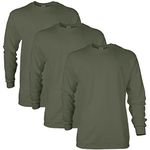 Gildan Men's Ultra Cotton Long Sleeve T-Shirt, Style G2400, Multipack, Military Green (3-Pack), Large