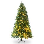 SA Products 6ft Pre-Lit Artificial Christmas Tree – 1,142 Alaskan Pine Tips - Christmas Tree with 400 Vibrant LED Lights, 8 Lighting Modes & Timer, Slim PVC Xmas Tree for Small Spaces & Holiday Decor