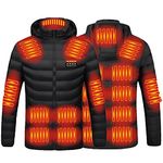 KUIH 2024 Upgraded Heated Jacket, 21 Heating Zone Men's Electric Heating Down Jacket Waterproof Windproof Electric Coat Outerwear with 3 Temperature for Outdoor Camping Hiking Golf (No Power Bank)