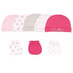 Luvable Friends Baby Girls Cotton Caps and Scratch Mittens Hat, Cutie, 0-6 Months US, Cutie, 0-6 Months