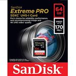 SanDisk Extreme PRO 64GB SDXC Memory Card up to 170MB/s, UHS-1, Class 10, U3, V30, Black