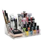 Boniry Clear Cosmetic Storage Lipstick Organizer, Acrylic Makeup Storage Holder Box, Cosmetic Display Case, Small Jewellery Storage Stand and Nail Paint Holder (16 Compartments 22L X 12.5W X 8H CM)