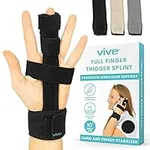 Vive Full Trigger Finger Splint - Hand and Wrist Brace Support - Adjustable Locking Straightener - Straightening Immobilizer Treatment For Sprains, Pain Relief, Arthritis, Tendonitis (Black)