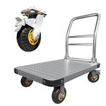 Heavy Duty Platform Truck Flat Moving Cart Hand Trucks,2000Lbs Steel Push Cart Dolly with Brake Design, 36 x 24in Large Flatbed with 5'' 360 Degree Swivel Wheels for Easy Storage