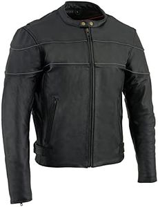 Milwaukee Leather SH1785 Men's Black Leather Scooter Style Motorcycle Jacket w/Side Stretch and Reflective Piping - X-Large