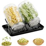 HuaCommerce Seed Sprouting Jar Kit – 2Pcs 1000ml Mason Jars with Black Stands, Tray & Sprouting Lids, complete Sprout Growing Kit for Indoor Seed Sprouter to Grow Bean Sprouts & Microgreens