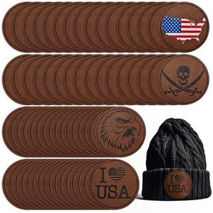 Harsgs 64PCS Blank Leatherette Hat Patches, Retangle Laserable Rustic Leatherette Patch with Adhesive for Heat Press/Transfer Iron-on, Round Deep Brown