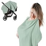 Nursing Cover for Breastfeeding Breathable Cotton Baby Breast Feeding Covers Infant Car Seat Blanket and Stroller Coverall (Light Geen)