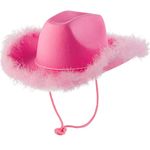 Pink Cowgirl Hat with Feather Boa - Pink Cowboy Hat for Women & Teenage Girls - Womens Cowboy Hat with Fluffy Feather Brim