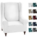 MAXIJIN Stretch Velvet Wingback Chair Slipcover 1-Piece Soft Stylish Plush Slipcovers for Wingback Chairs Thick Rich Velvet Wing Chair Cover with Elastic Bottom (Wing Chair, White)