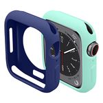 2-Pack Soft Silicone Case Compatible with Apple Watch 44mm for Men Women, Ultra Thin TPU Protective Bumper Case for iWatch 6 5 4 SE, Blue & Light Green