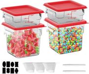 10 PCS Commercial Food Storage Containers with Lids: 2L&4L Hot & Cold NSF Clear Square Food Storage Containers with Scales Handles for Restaurant Kitchen Storage Proof Dough, Measuring Spoons Included