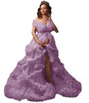 yinyyinhs Long Tulle Maternity Robes For Photoshoot Off Shoulder Sheer Puffy Bathrobe Bridal Lingeria Dressing Gown Lilac 3XL