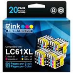 20 Pack E-Z Ink (TM Compatible Ink Cartridge Replacement for Brother LC61 LC-61 LC65 XL to use with MFC-J615W MFC-5895CW MFC-290C MFC-5490CN MFC-790CW MFC-J630W (8 Black, 4 Cyan, 4 Magenta, 4 Yellow)