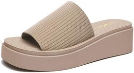 Athlefit Women's Slip On Platform Sandals Comfortable Open Toe Flatform Chunky Nude Sandals Size 11