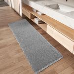 Rvolst Bath Mat Rug for Bathroom Waffle Woven Bathroom Mat Super Absorbent Machine Washable Non Slip Farmhouse Boho Bathroom Runner 61x183cm Grey