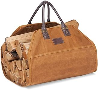 G GOOD GAIN Firewood Carrier Waxed Canvas with Leather Handles, Wood Carrier for Firewood, 36x18.5 in Heavy Duty Firewood Storage Tote, Fireplace Log Carrier Indoor Bag, Wood Stove Accessories. Khaki