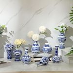 Dandat 8 Pcs Chinoiserie Bud Vases Small Blue and White Flower Porcelain Vase Ceramic Vintage Floral Chinese Vase Set for Home Dining Room Living Room Shelf Table Centerpieces Decor(Fresh)