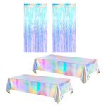 Meng Jiaran 4 Pack Iridescent Party Table Cloths Tablecloth for Mermaid/Birthday Party, 2 Styles Rainbow Holographic Rectangle Table Covers Shiny Tablecloth for Wedding Christmas Party Decorations