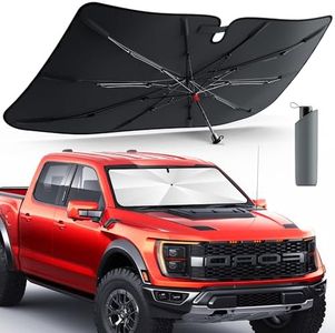DMJN Umbrella Windshield Sun Shade - Large, Car Sunshade for Front Windshield [Nano Ice-Crystal Coatings] UPF50+ Heat & UV Block, Protect Interior & Keep Cooler Universal for Car, SUV, Truck