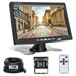 Hodozzy Reversing Camera and 7 inch LCD Monitor Rear View Camera Kit, IR Night Vision Waterproof Reverse Rear Camera System 12V-24V with 4 Pin 15 Meters Cable for Car Vans Truck Trailer Bus Caravan