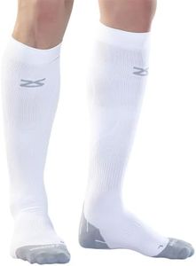 Zensah Tech+ Compression Socks - Knee High Running Socks for Sports, Travel (White, X-Large)