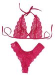 Xs and Os Women Floral Lace Bra Panty Lingerie Set (X-Large, Rose Pink)