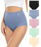 Tmani Underwear Women High Waisted Long-Staple Combed Cotton Knickers Ladies Full Coverage Briefs Panties 5 Pack