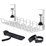 Under Desk Cable Management Tray, No-Drill Under Desk Cable Organizer for Wire Management Desk Cable Rack with 20 PCS Reusable Cable Ties Metal Under Desk Cord Organizer for Office and Home (White)