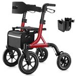 MAXWALK Walkers for Seniors, Rollator Walker with Seat, 12" Big Rubber Wheels All Terrain Rollator Walker with Backrest, Built-in Cable, Cup Holder, Foldable and Height Adjustment for Seniors, Red