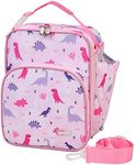 Insulated Lunch Bag for Girl, VASCHY Lightweight Lunch Box Bag Reusable Containers for Kids with Detachable Shoulder Strap Pink Dinosaur