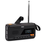 Solar Power Bank Wind Up Radio with Bluetooth - August MB290B - Camping or Fishing Rechargeable 4500mAh All-in-One Portable DAB/FM Radio, Bluetooth 5.0, 3.5mm - Hand Crank 3 Brightness Torch - Black