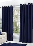 Hachette Thermal Blackout Curtains Eyelet Ring Top Including Pair of Tiebacks (Navy Blue, 46" X 72")