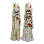 Kurt Adler Day of The Dead Skeleton Flickering LED Candle Figurines Set of 2 Halloween