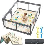 dearlomum Baby Playpen with Mat 70" X 60", Extra Large Play Yard for Babies and Toddlers, Safety Baby Fence, Indoor & Outdoor Kids Activity Play Center with Anti-Slip Suckers and Zipper Gate(Gray)