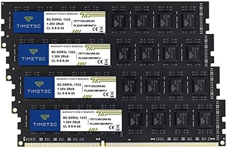 Timetec 32GB KIT(4x8GB) DDR3 / DDR3L 1333MHz PC3-10600 Non-ECC Unbuffered 1.5V / 1.35V CL9 2Rx8 Dual Rank 240 Pin UDIMM PC Desktop Computer Memory RAM Module Upgrade (32GB KIT(4x8GB))